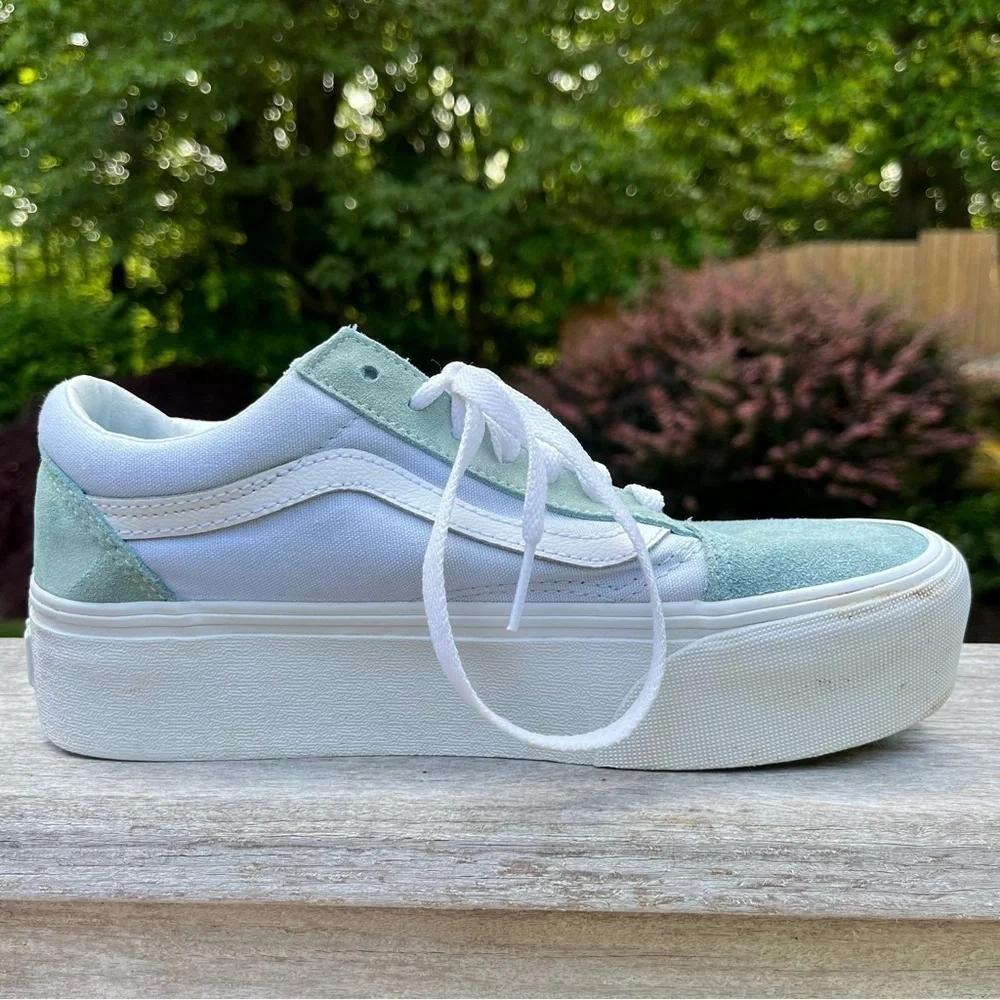 Vans Old Skool Stackform Soft Suede Side Stripe Baby Blue & White Shoes Sz 7.5 - Picture 12 of 16